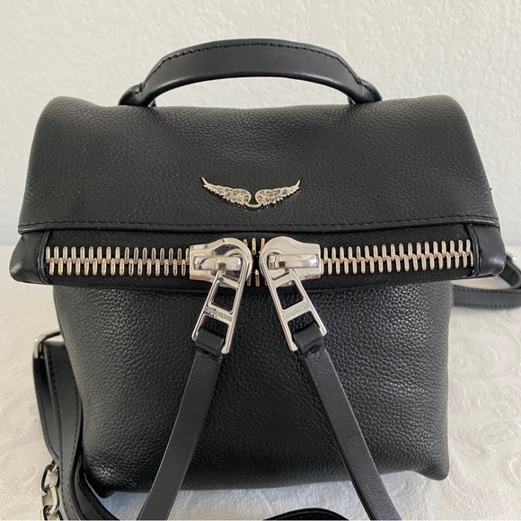Black Leather Mini Backpack with Silver Details main image 11
